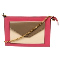 Celine Multicolor Leather Pocket Clutch Bag with leather, gold-tone hardware