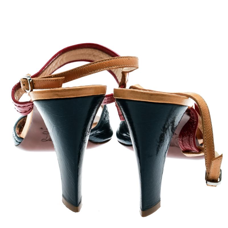 Brown Celine Multicolor Leather Slingback Open Toe Sandals Size 39.5 For Sale