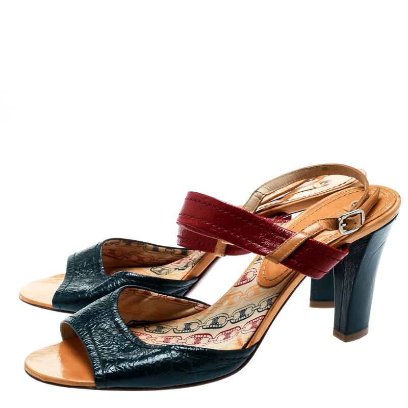 Celine Multicolor Leather Slingback Open Toe Sandals Size 39.5 In Good Condition For Sale In Dubai, Al Qouz 2
