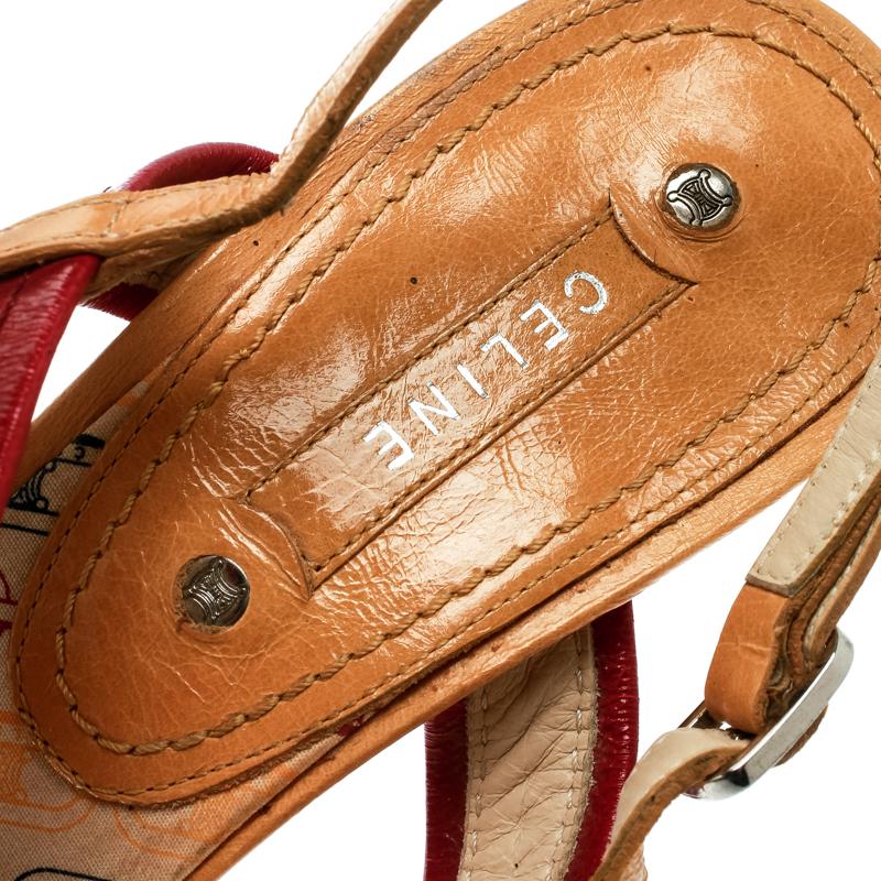 Women's Celine Multicolor Leather Slingback Open Toe Sandals Size 39.5 For Sale