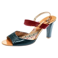 Celine Multicolor Leder Slingback Sandalen mit offener Zehe Größe 39,5