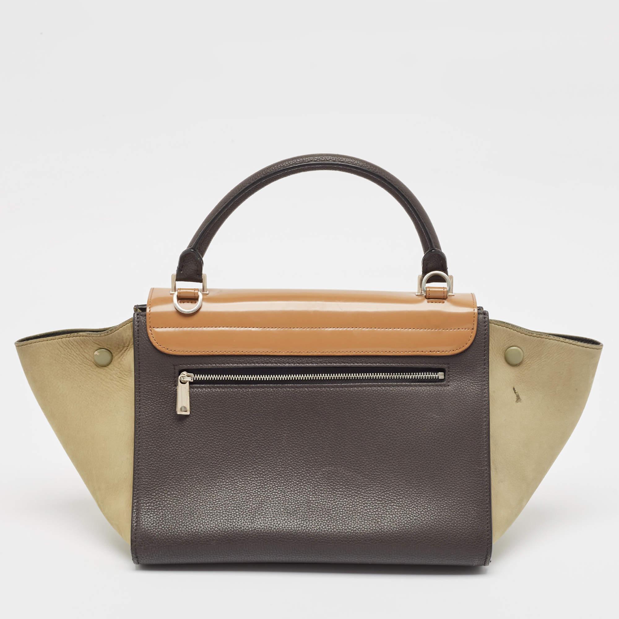 Celine Multicolor Nubuck  Patent and Leather Small Trapeze Top Handle Bag In Fair Condition In Dubai, Al Qouz 2