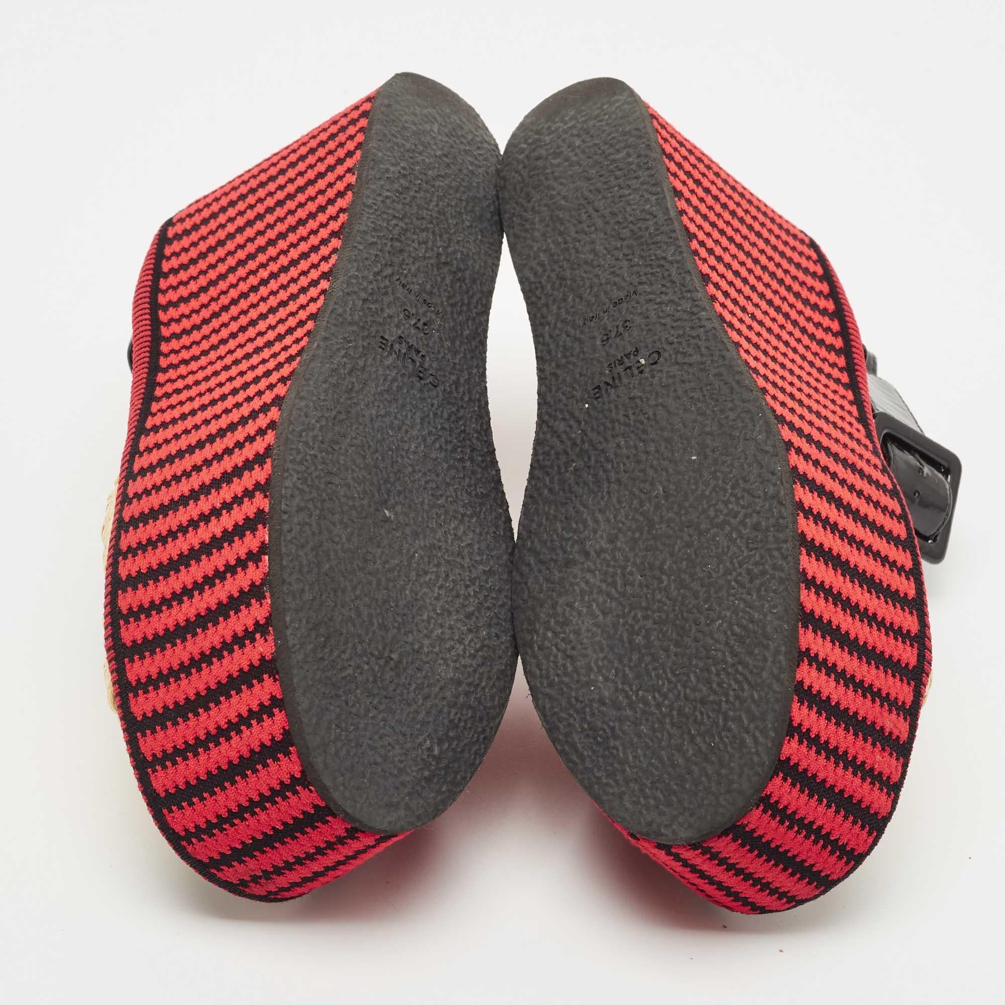 Celine Multicolor Patent and Raffia Wedge Striped Sandals Size 37.5 1
