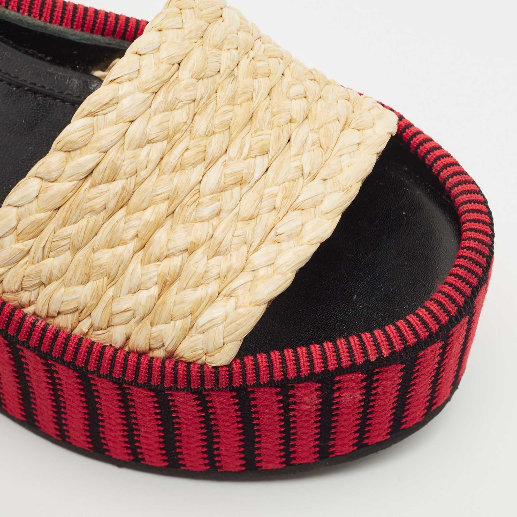 Celine Multicolor Patent and Raffia Wedge Striped Sandals Size 37.5 2