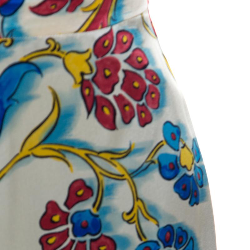 Beige Celine Multicolor Printed Silk A-Line Skirt S