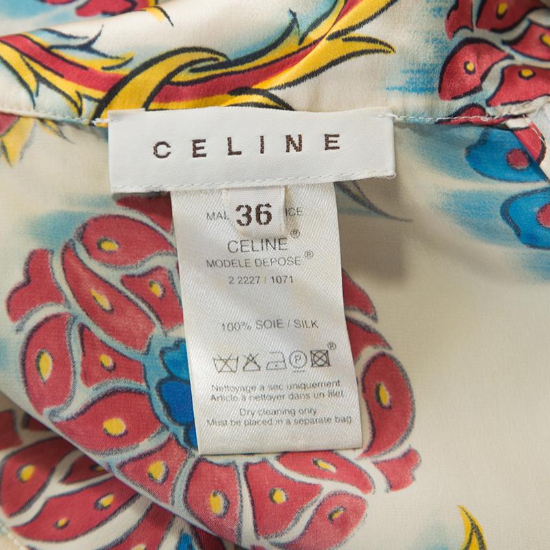 Celine Multicolor Printed Silk A-Line Skirt S In Excellent Condition In Dubai, Al Qouz 2