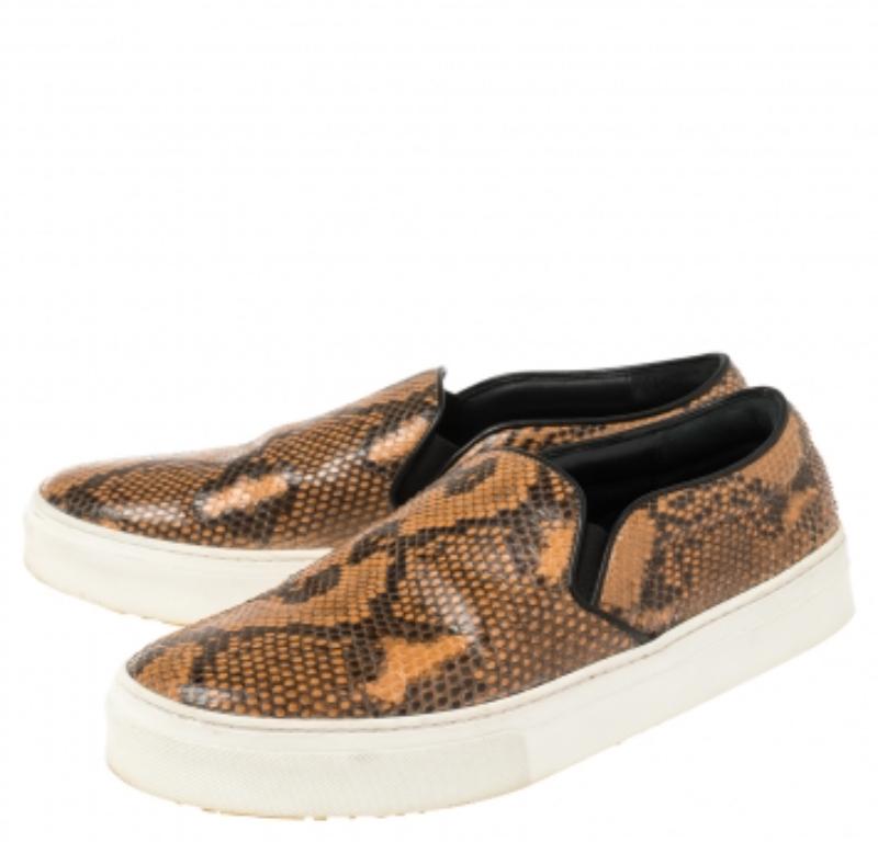 Beige Celine Multicolor Python and Leather Slip On Sneakers Size 38 For Sale
