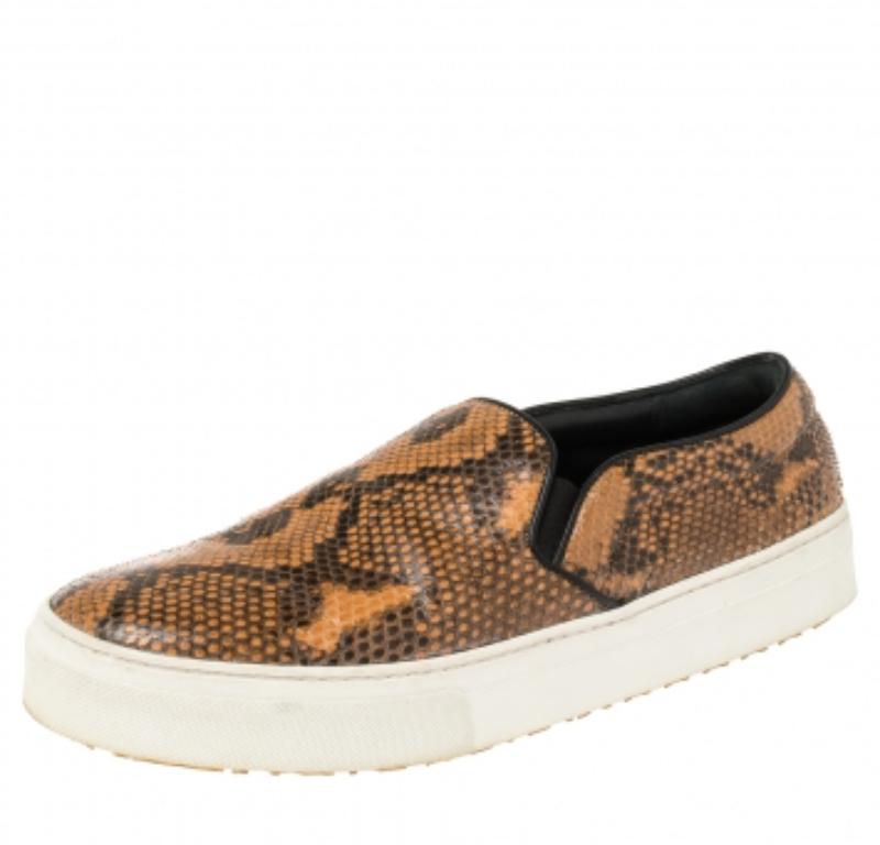 Celine Multicolor Python and Leather Slip On Sneakers Size 38 In Good Condition For Sale In Dubai, Al Qouz 2