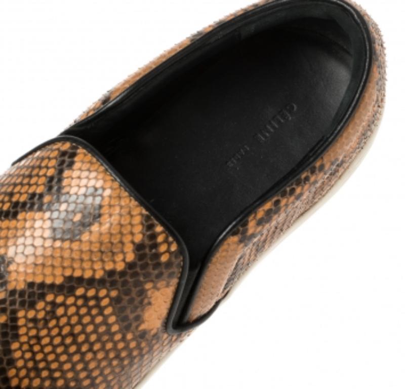 Women's Celine Multicolor Python and Leather Slip On Sneakers Size 38 For Sale