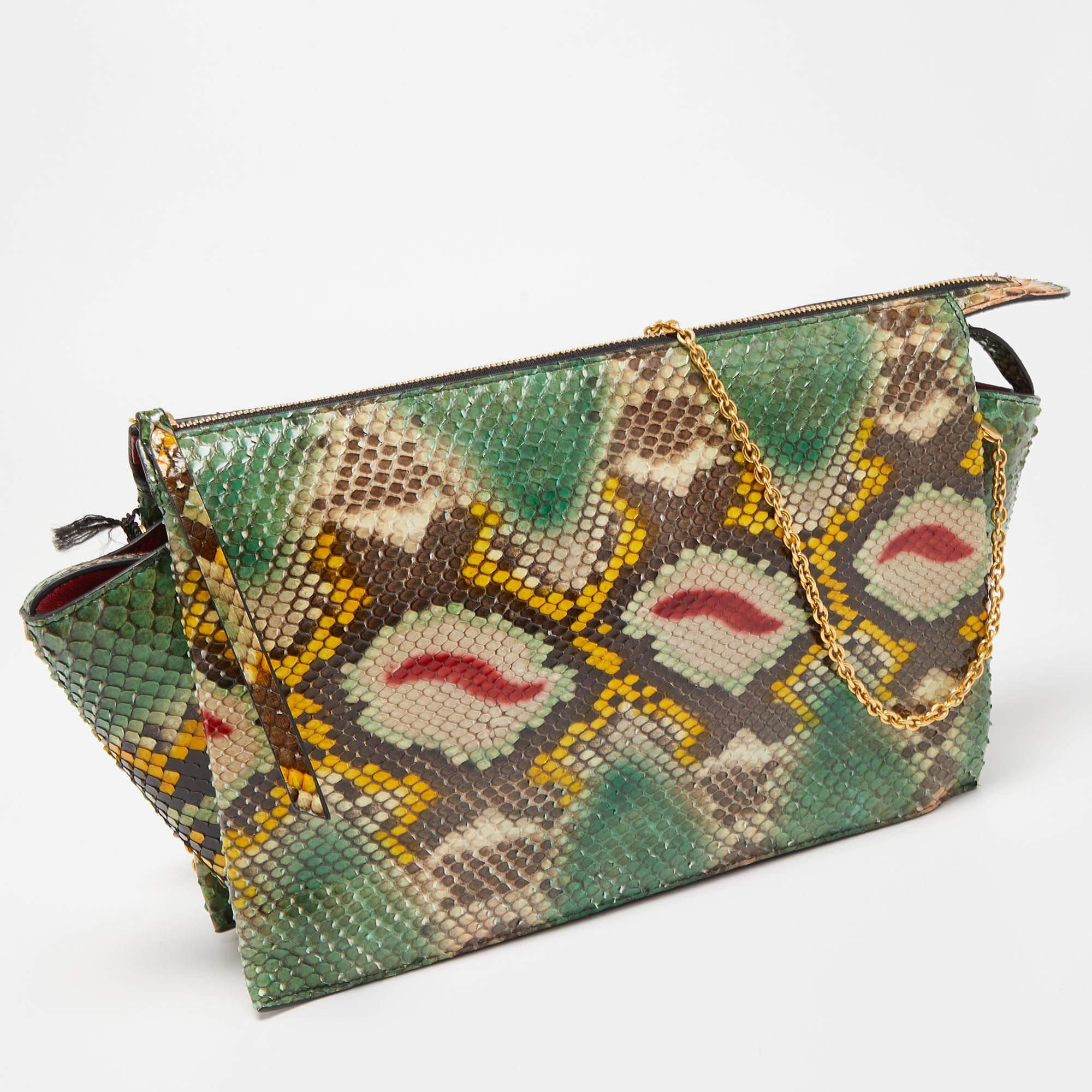 Women's Celine Multicolor Python Clutch On Chain