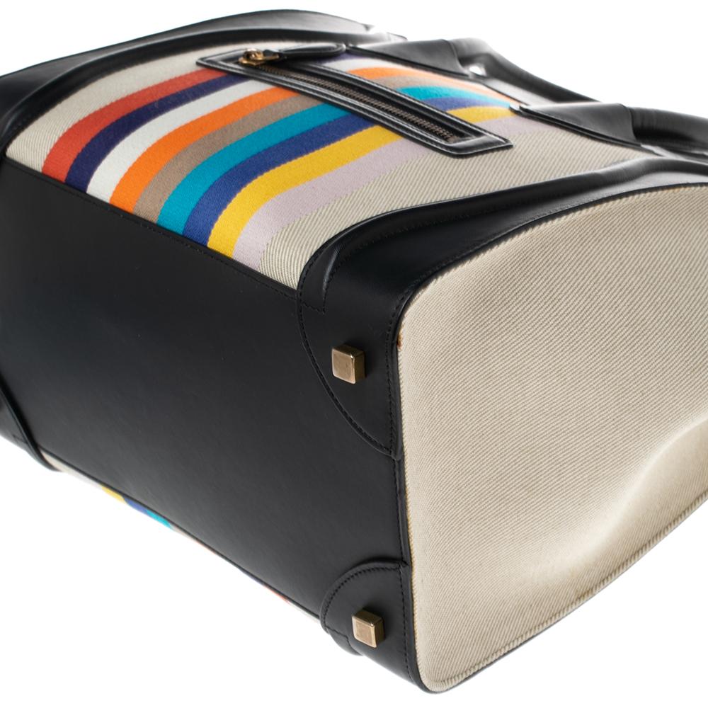 Black Celine Multicolor Stripe Canvas and Leather Mini Luggage Tote