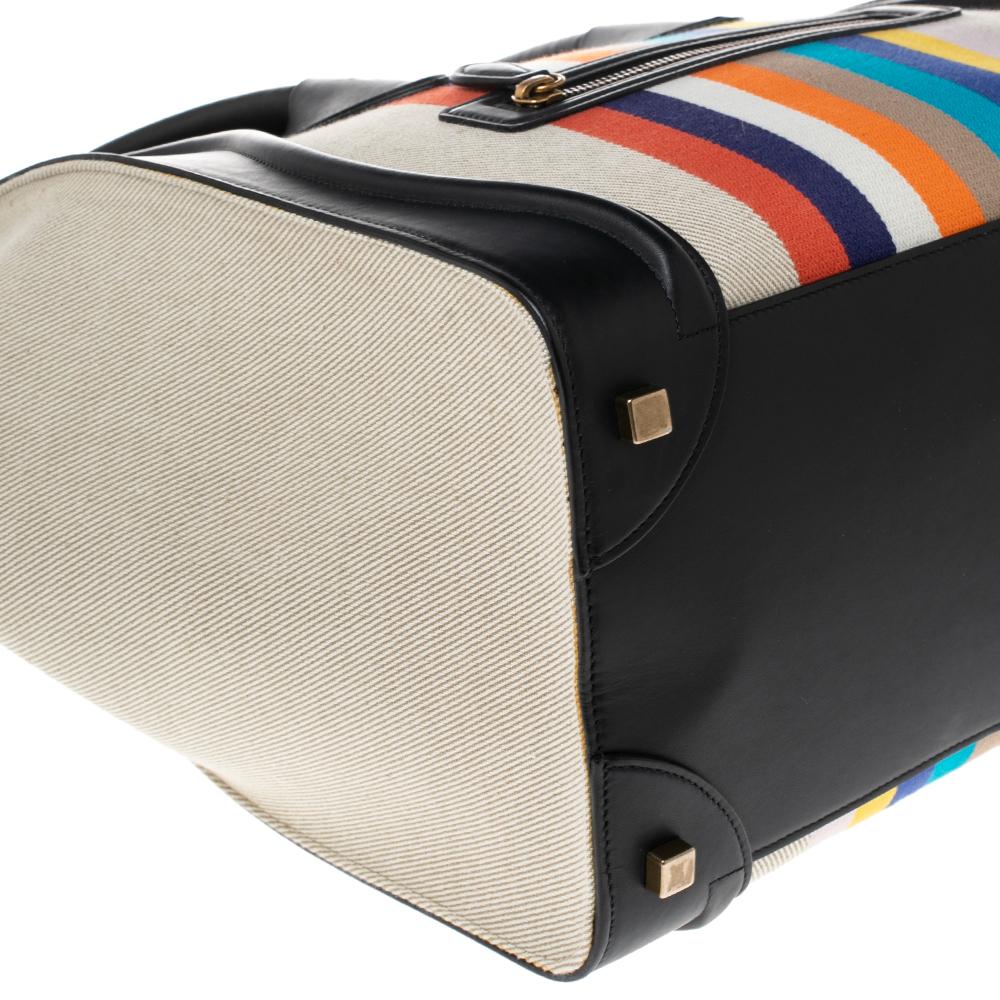 Celine Multicolor Stripe Canvas and Leather Mini Luggage Tote In Good Condition In Dubai, Al Qouz 2
