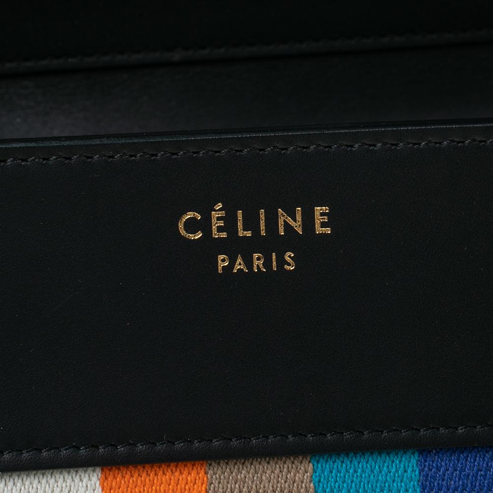 Women's Celine Multicolor Stripe Canvas and Leather Mini Luggage Tote