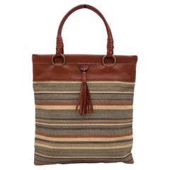 Celine Multicolor Striped Canvas and Leather Tote Bag Handbag