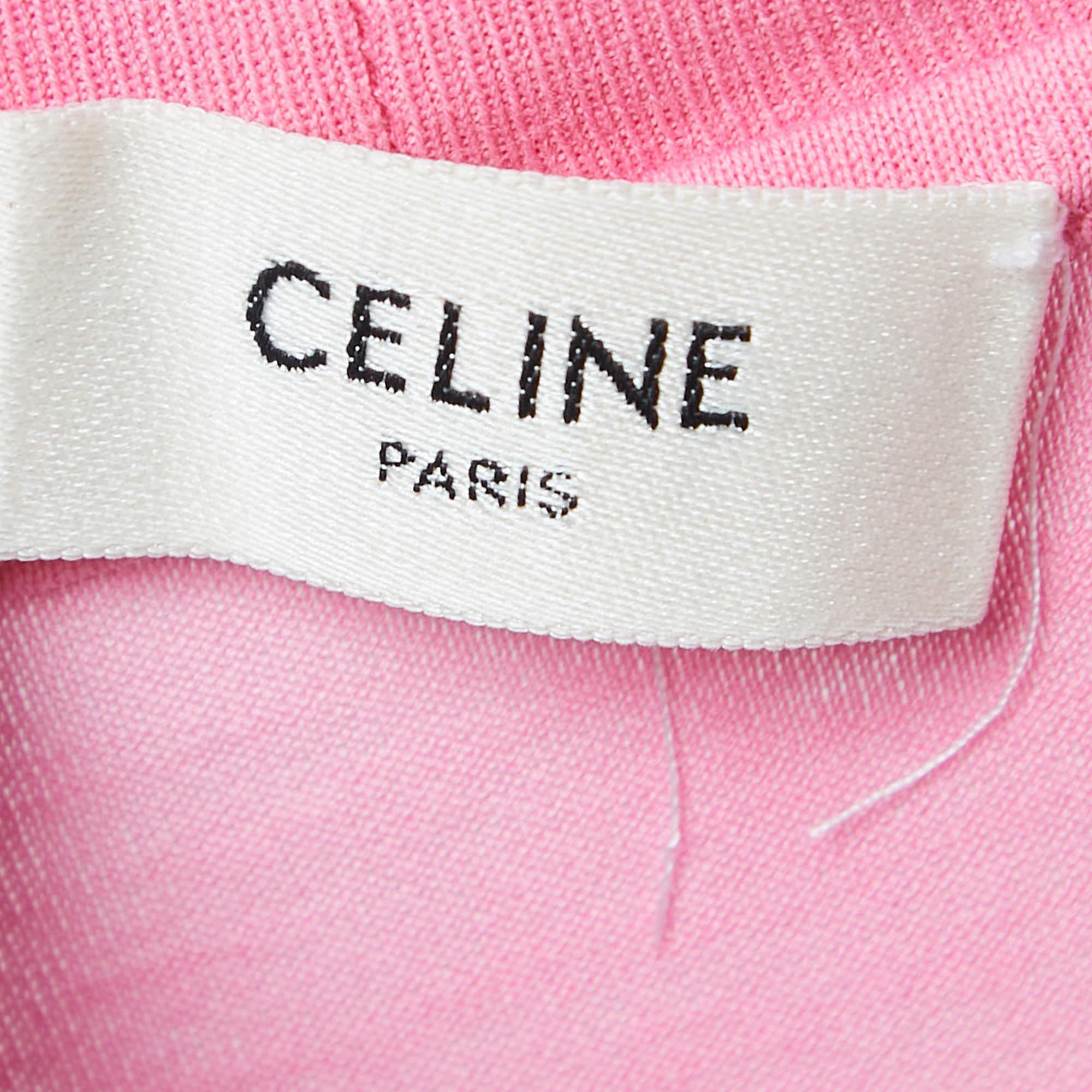 Women's Celine Multicolor Studded Logo Print Cotton Crew Neck T-Shirt L