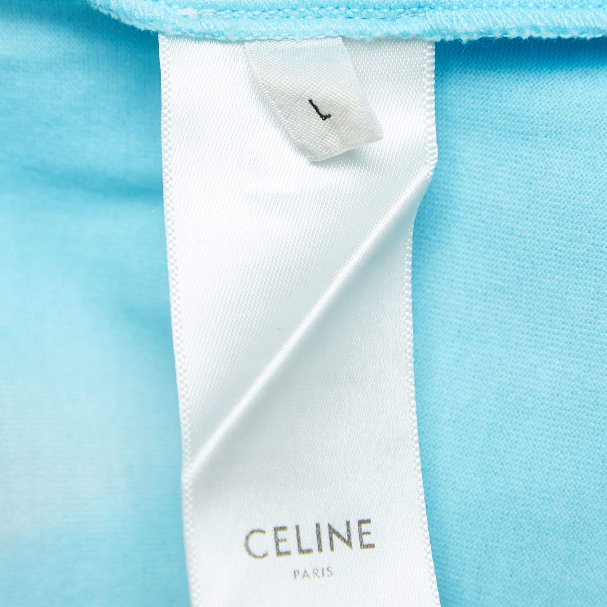 Celine Multicolor Studded Logo Print Cotton Crew Neck T-Shirt L 1