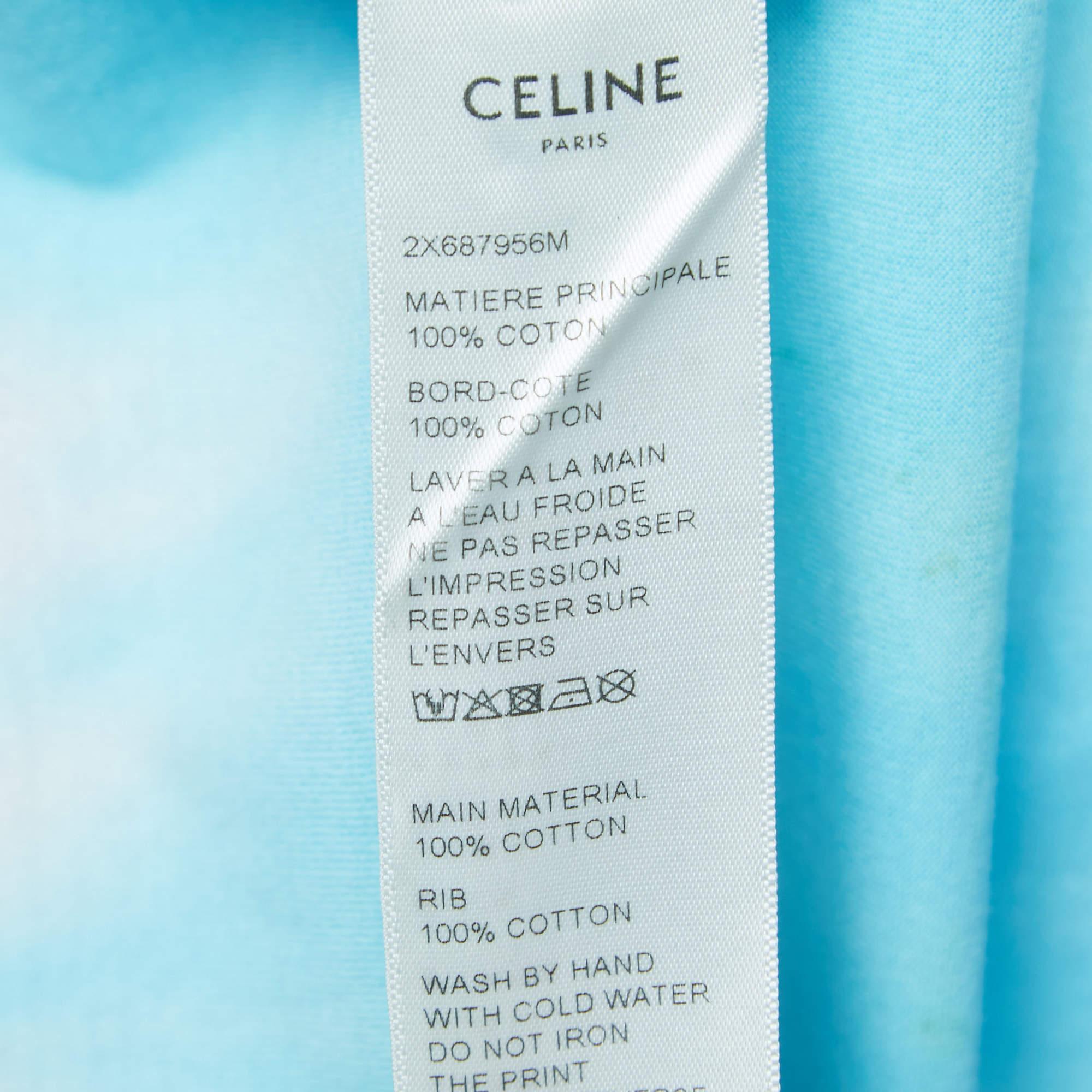 Celine Multicolor Studded Logo Print Cotton Crew Neck T-Shirt L 2