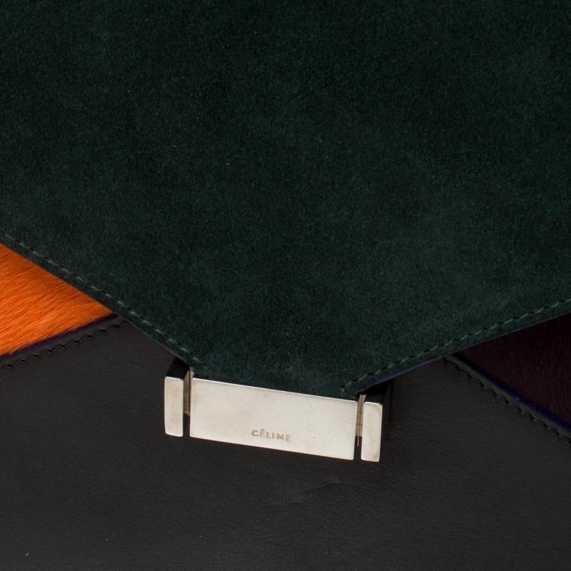 Celine Multicolor Suede, Calfhair and Leather Diamond Clutch Bag 2