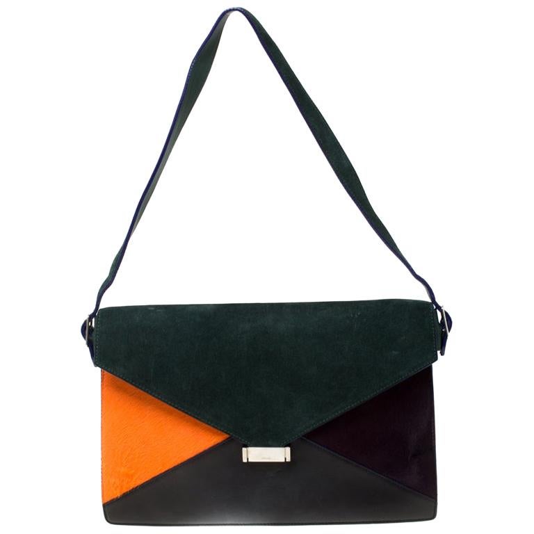 Celine Multicolor Suede, Calfhair and Leather Diamond Clutch Bag