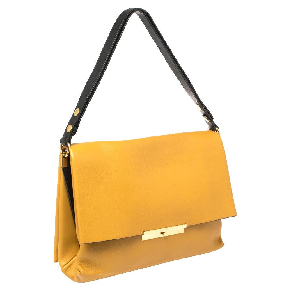 Orange Celine Mustard/Black Leather Blade Flap Bag