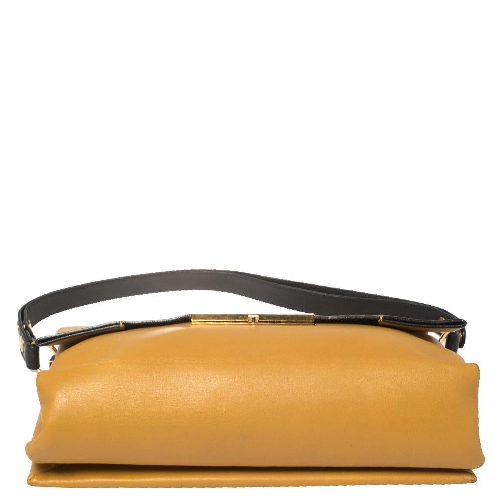 Women's Celine Mustard/Black Leather Blade Flap Bag