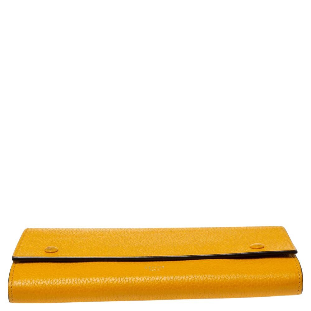 Orange Celine Mustard Leather Multifunction Flap Wallet