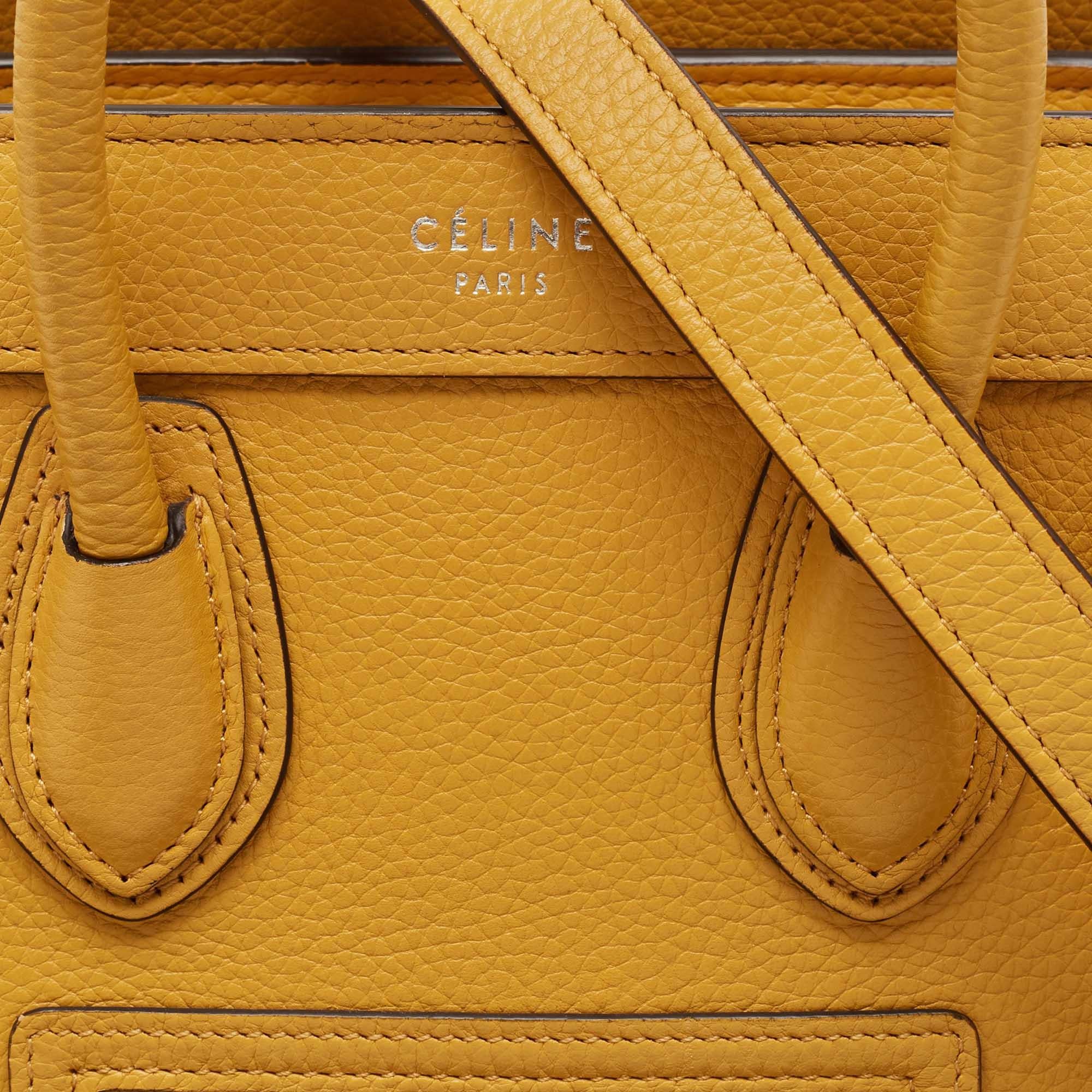 Céline Mustard Leather Nano Luggage Tote For Sale 6