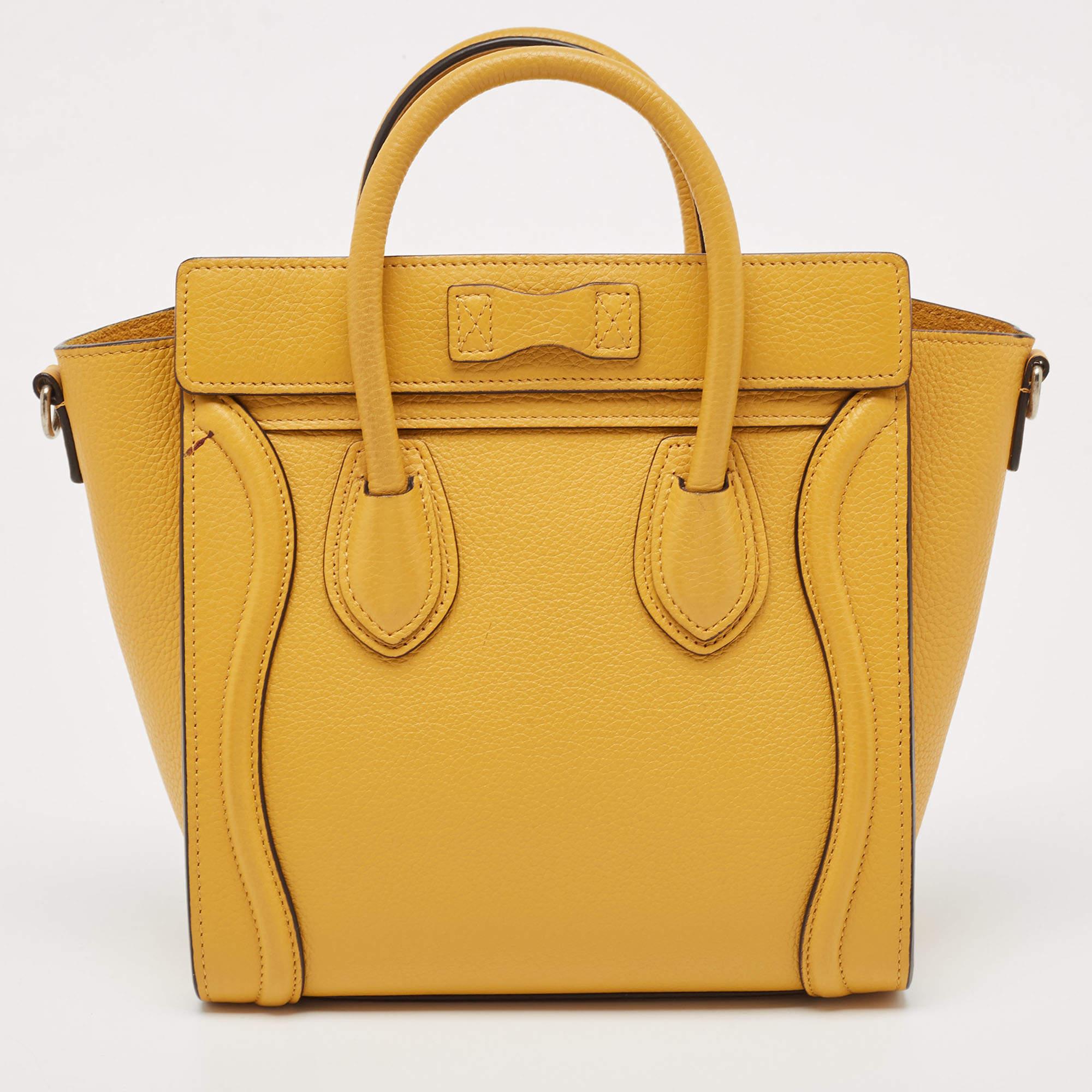 Céline Mustard Leather Nano Luggage Tote For Sale 7