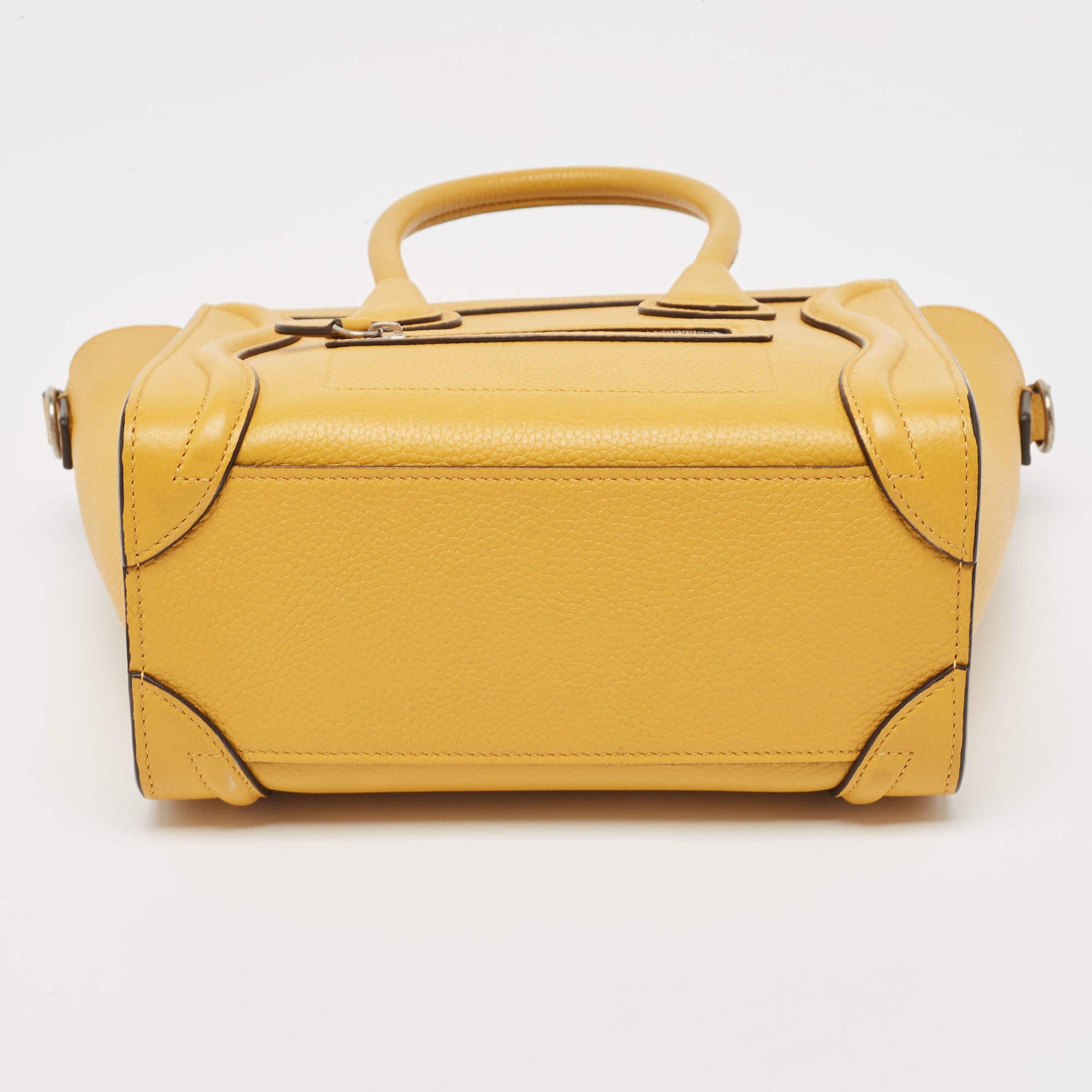 Céline Mustard Leather Nano Luggage Tote For Sale 8