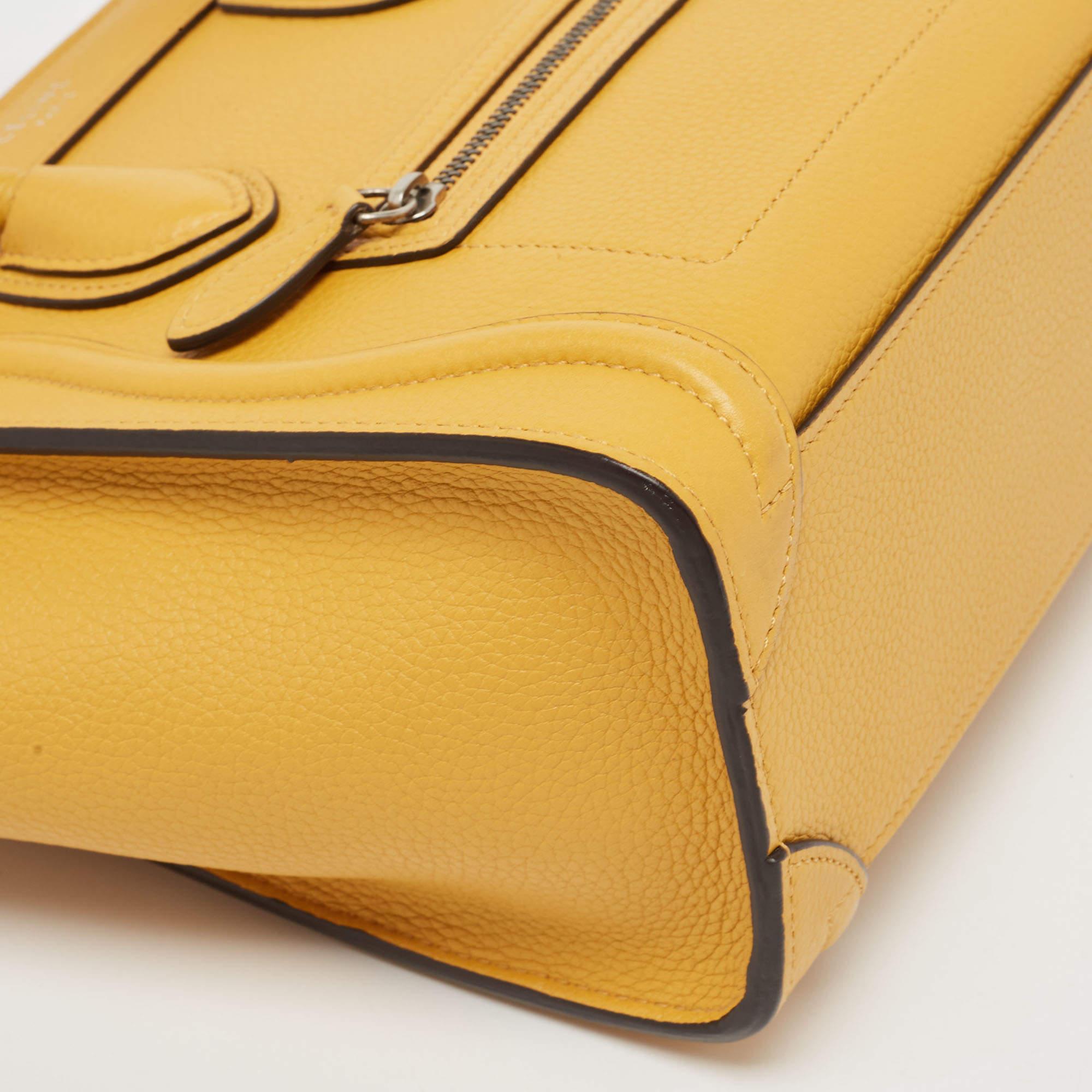 Céline Mustard Leather Nano Luggage Tote For Sale 9