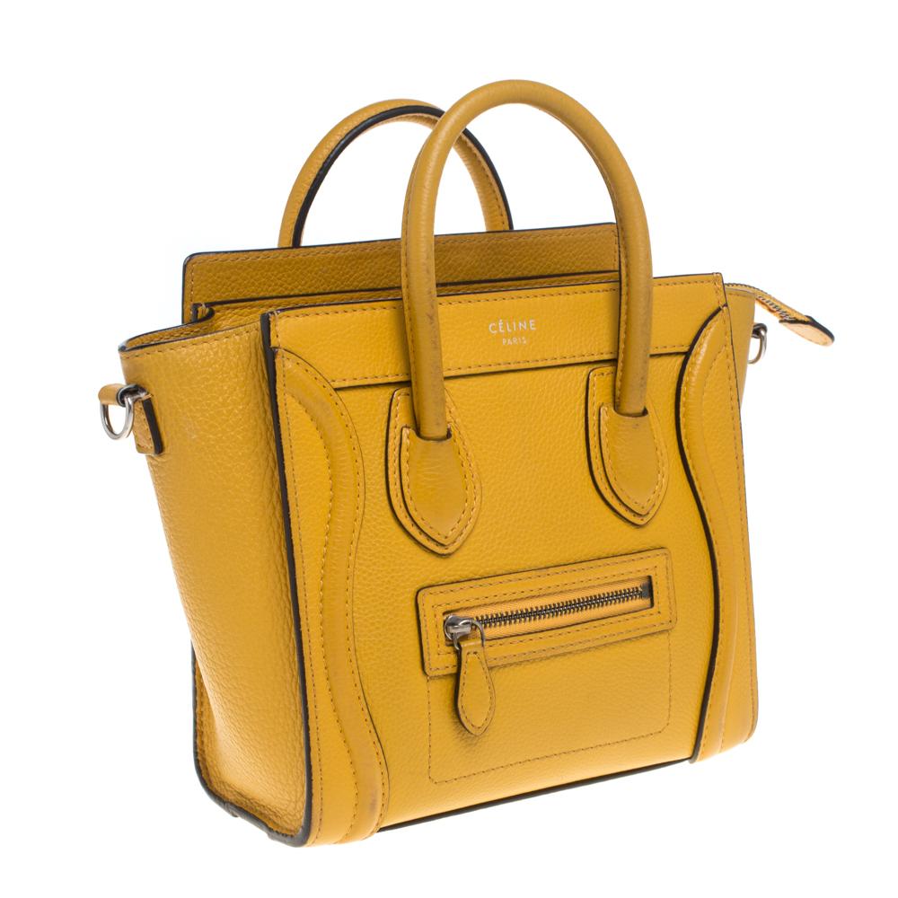 Celine Mustard Leather Nano Luggage Tote In Fair Condition In Dubai, Al Qouz 2