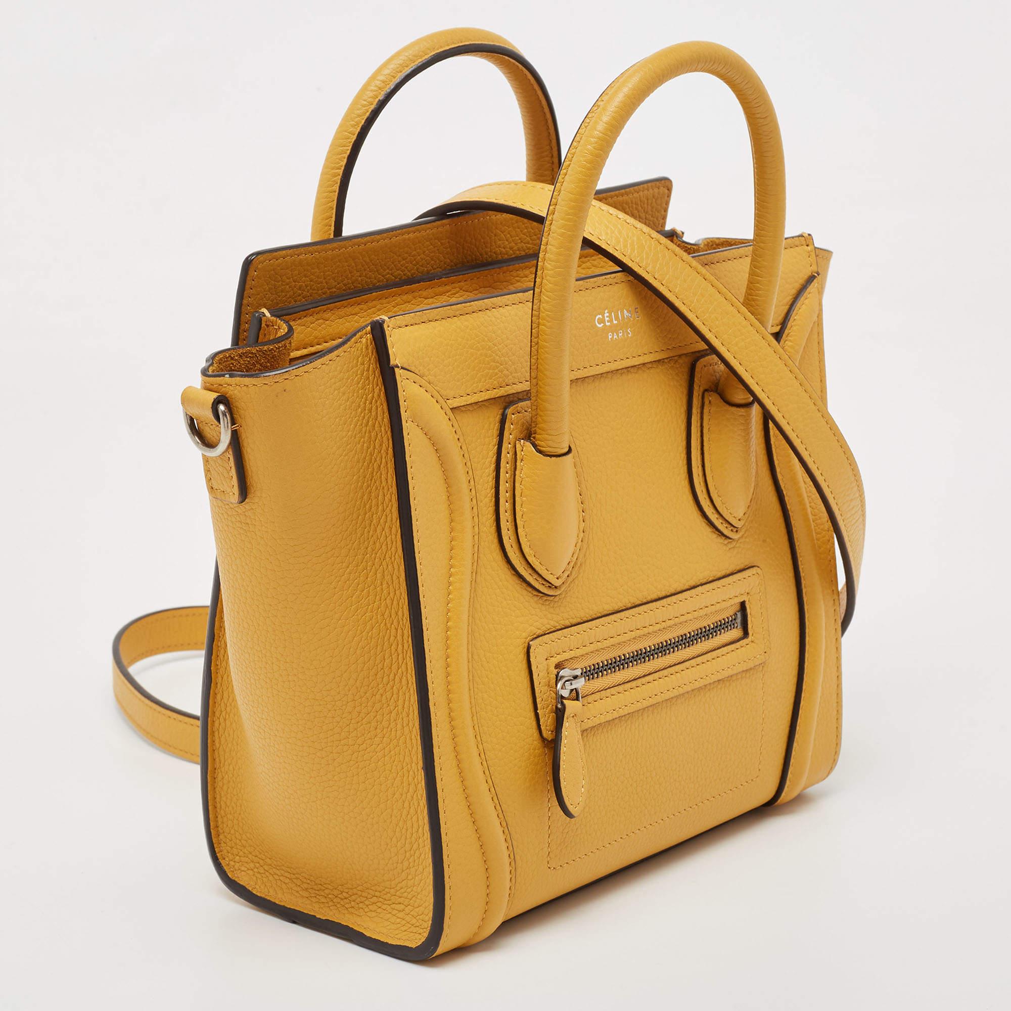 Céline Mustard Leather Nano Luggage Tote In Good Condition For Sale In Dubai, Al Qouz 2