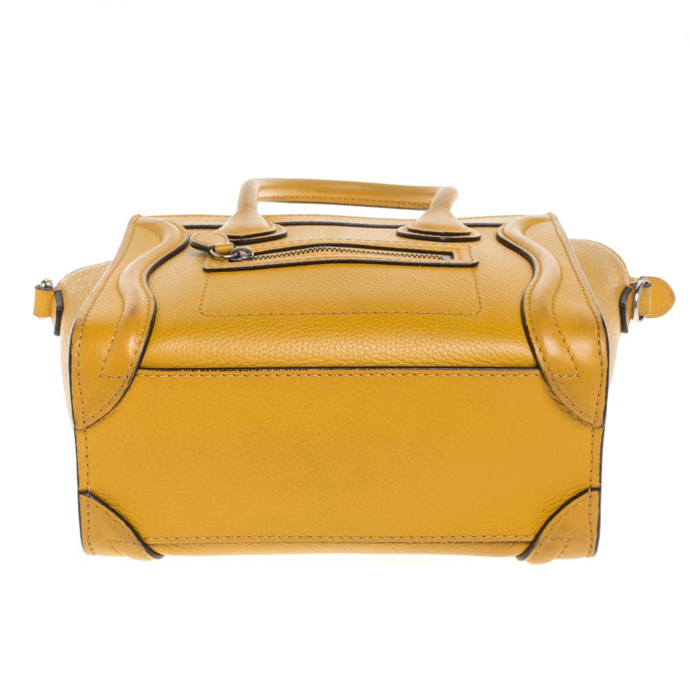 Women's Celine Mustard Leather Nano Luggage Tote