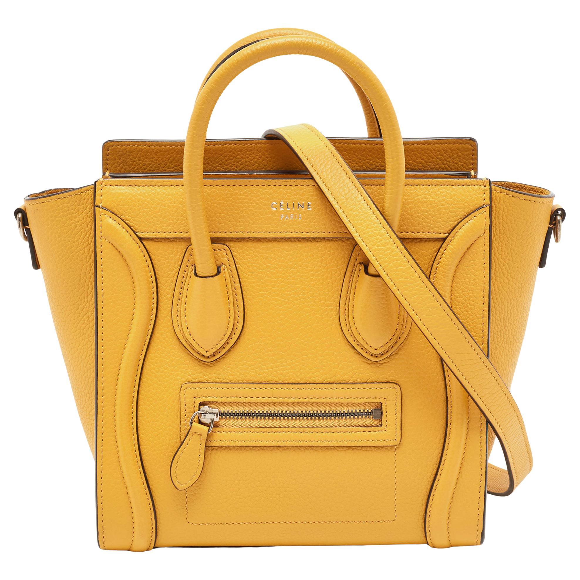Céline Mustard Leather Nano Luggage Tote For Sale
