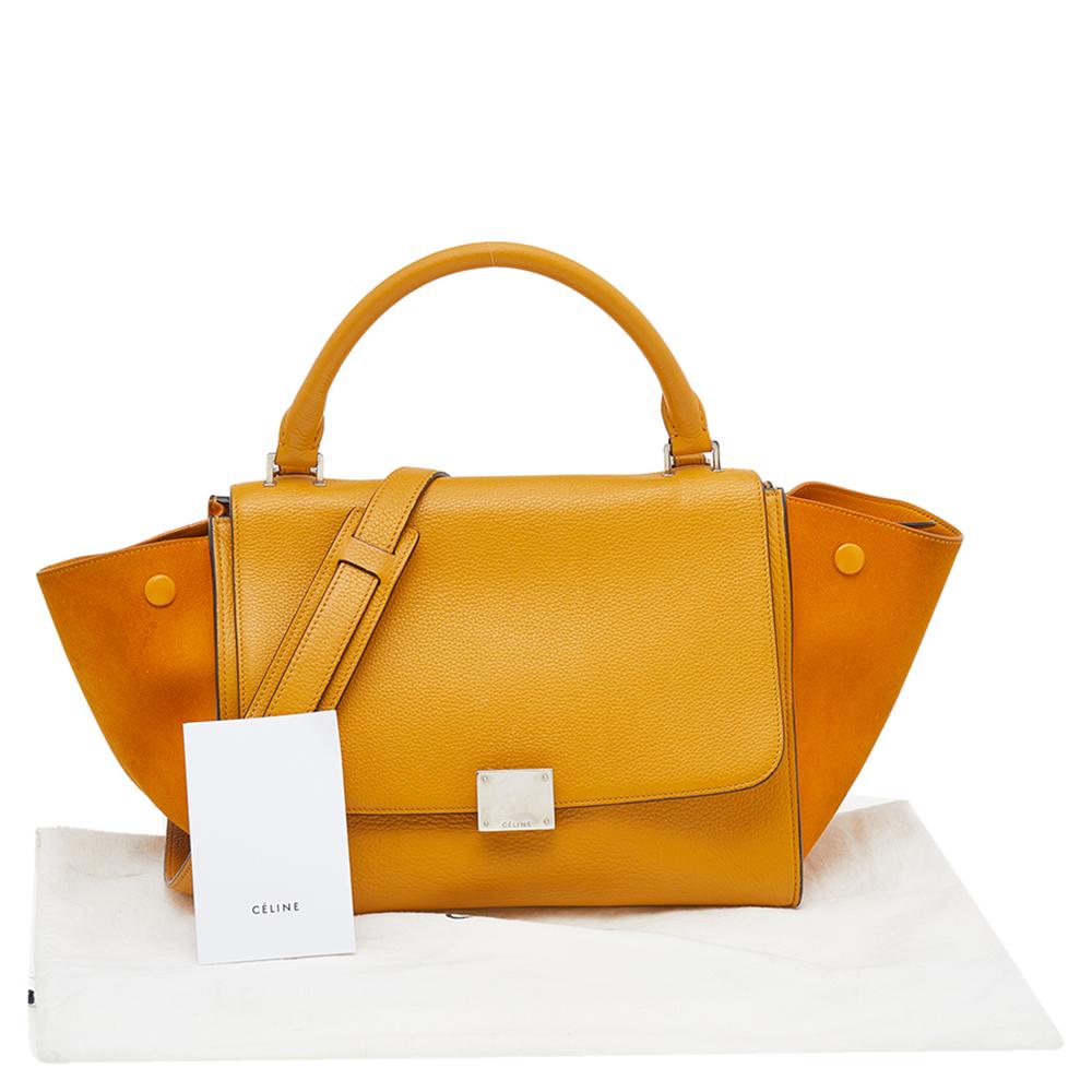 Celine Mustard Yellow Leather And Suede Small Trapeze Bag 4