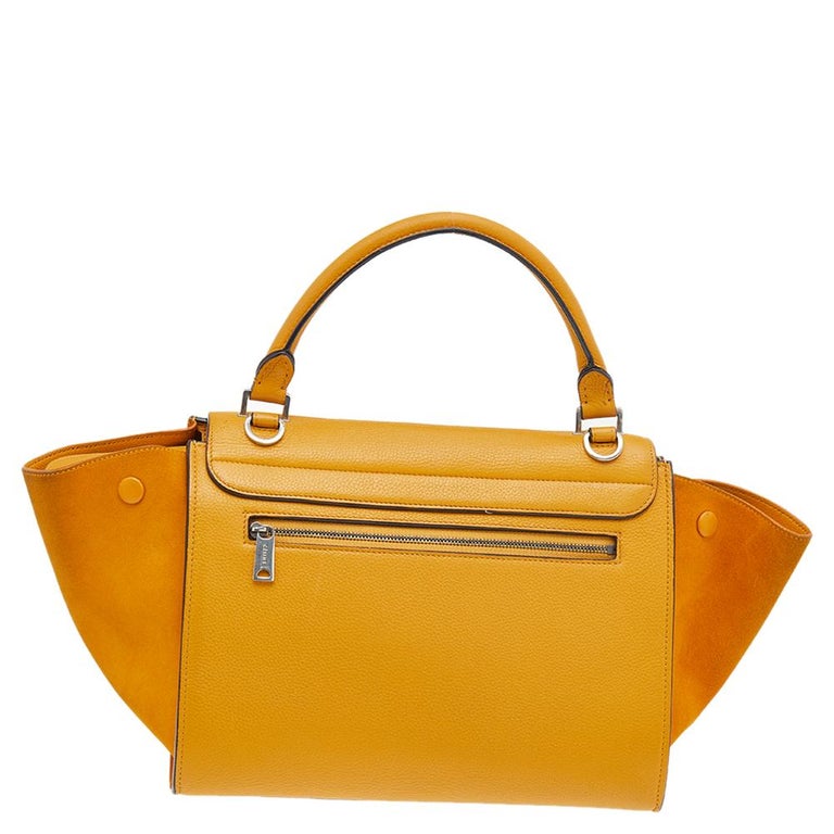 Celine Mustard Yellow Leather And Suede Small Trapeze Bag at 1stDibs