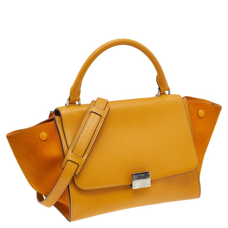 Celine Mustard Yellow Leather And Suede Small Trapeze Bag at 1stDibs