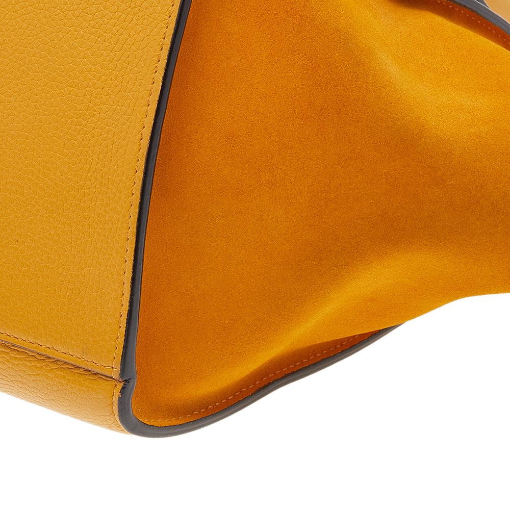 Celine Mustard Yellow Leather And Suede Small Trapeze Bag In Good Condition In Dubai, Al Qouz 2