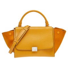 Celine Mustard Yellow Leather And Suede Small Trapeze Bag