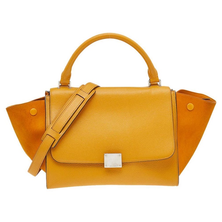 Celine Mustard Yellow Leather And Suede Small Trapeze Bag at 1stDibs