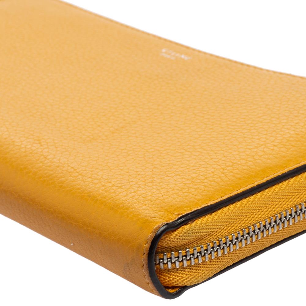 Celine Mustard Yellow Leather Zip Around Wallet For Sale 3