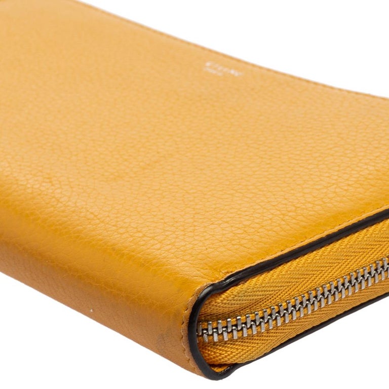 Celine Mustard Yellow Leather Zip Around Wallet For Sale at 1stDibs