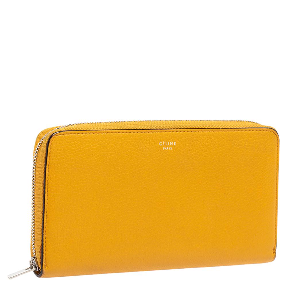 Senfgelbe Leder-Brieftasche mit Reißverschluss von Celine (Gelb) im Angebot