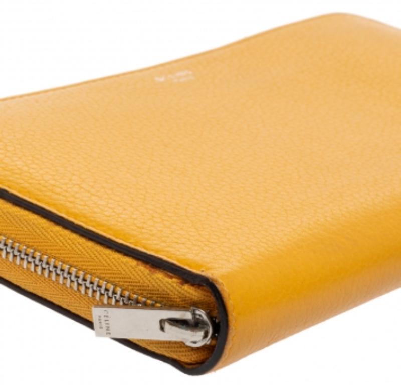 Cartera con cremallera de piel amarilla mostaza Celine en venta 3