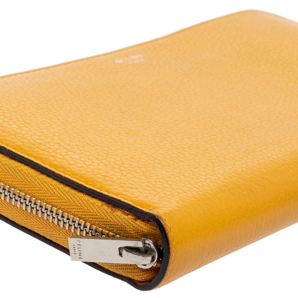 Celine Mustard Yellow Leather Zip Around Wallet For Sale 1