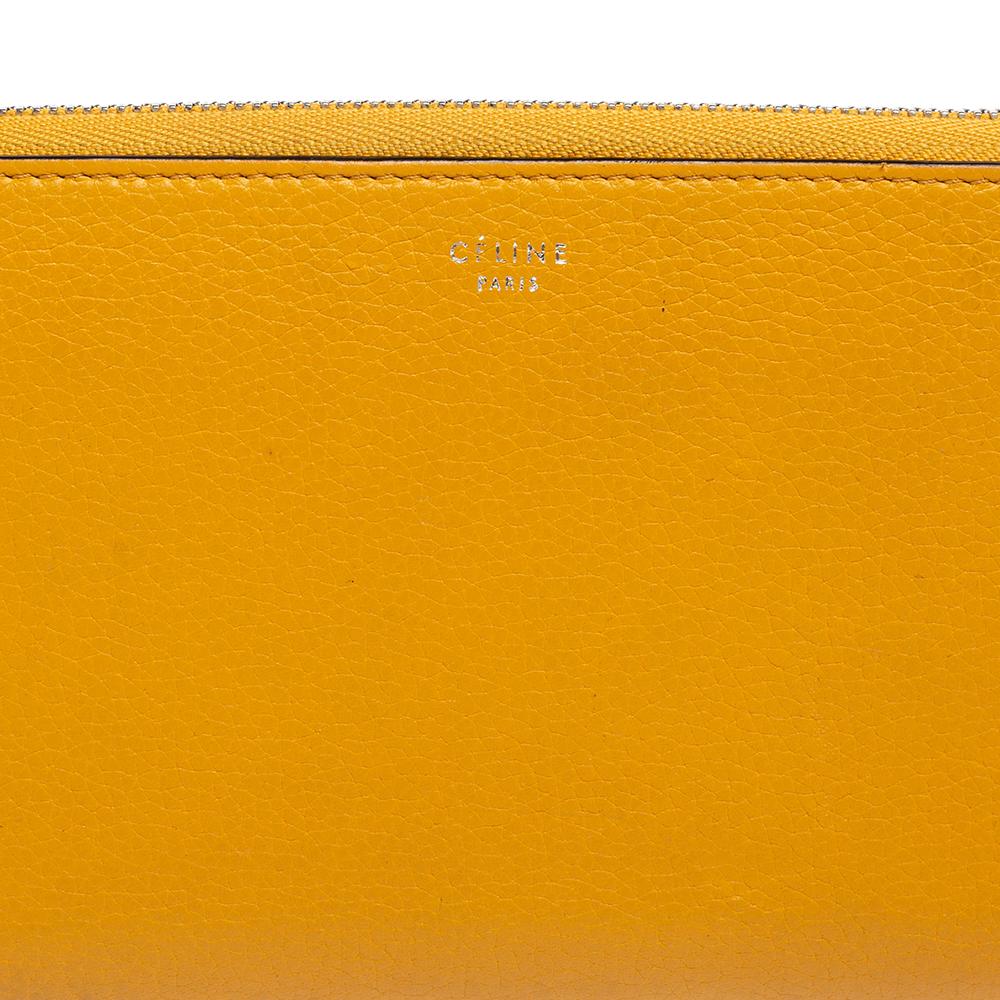 Celine Mustard Yellow Leather Zip Around Wallet For Sale 2