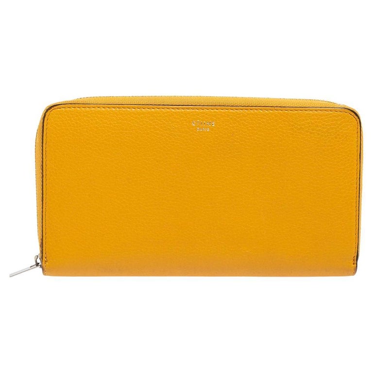 Celine Mustard Yellow Leather Zip Around Wallet For Sale at 1stDibs