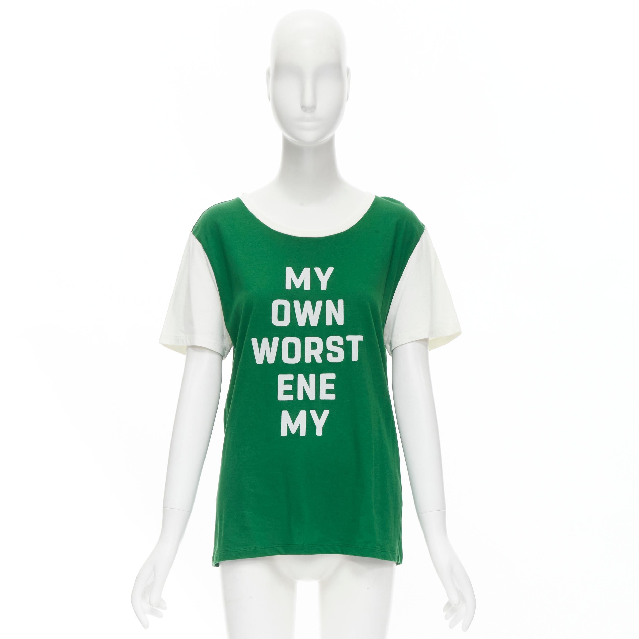 Women's CELINE My Own Worst Enemy green white cotton tshirt L