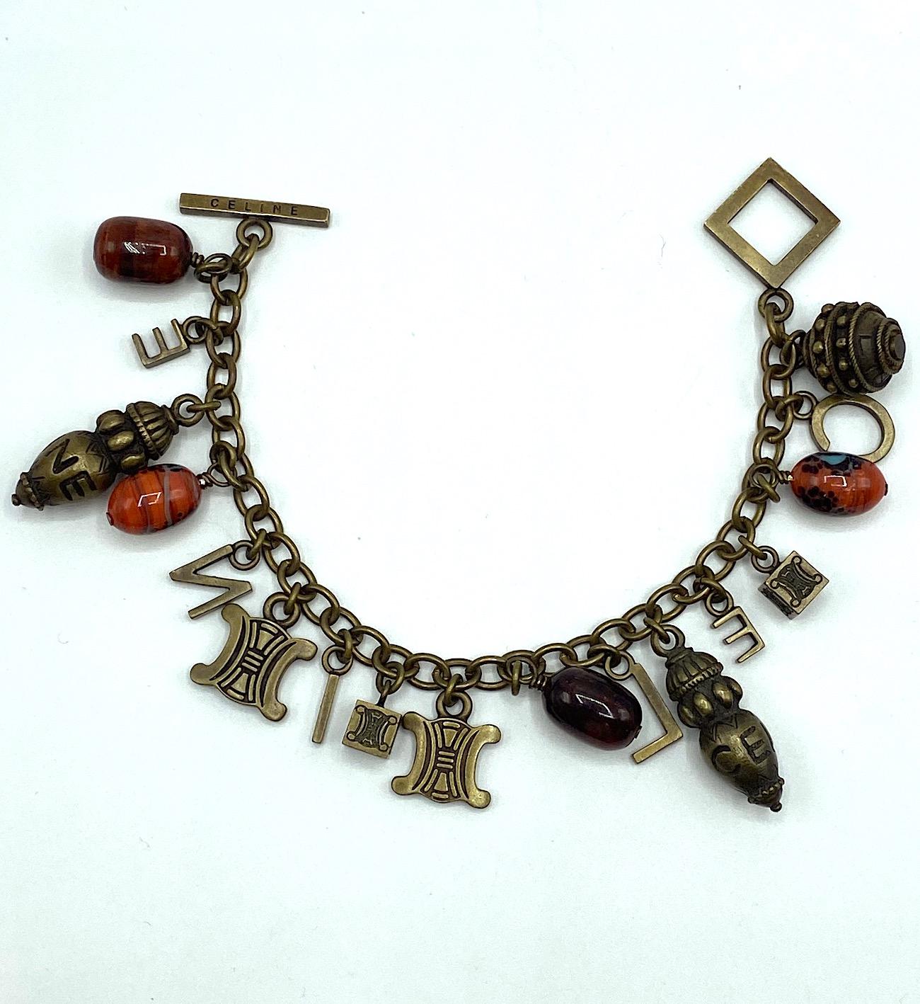 Celine Name & Logo Charm Bracelet with Antique Bronze Patina, 1990s For Sale 5