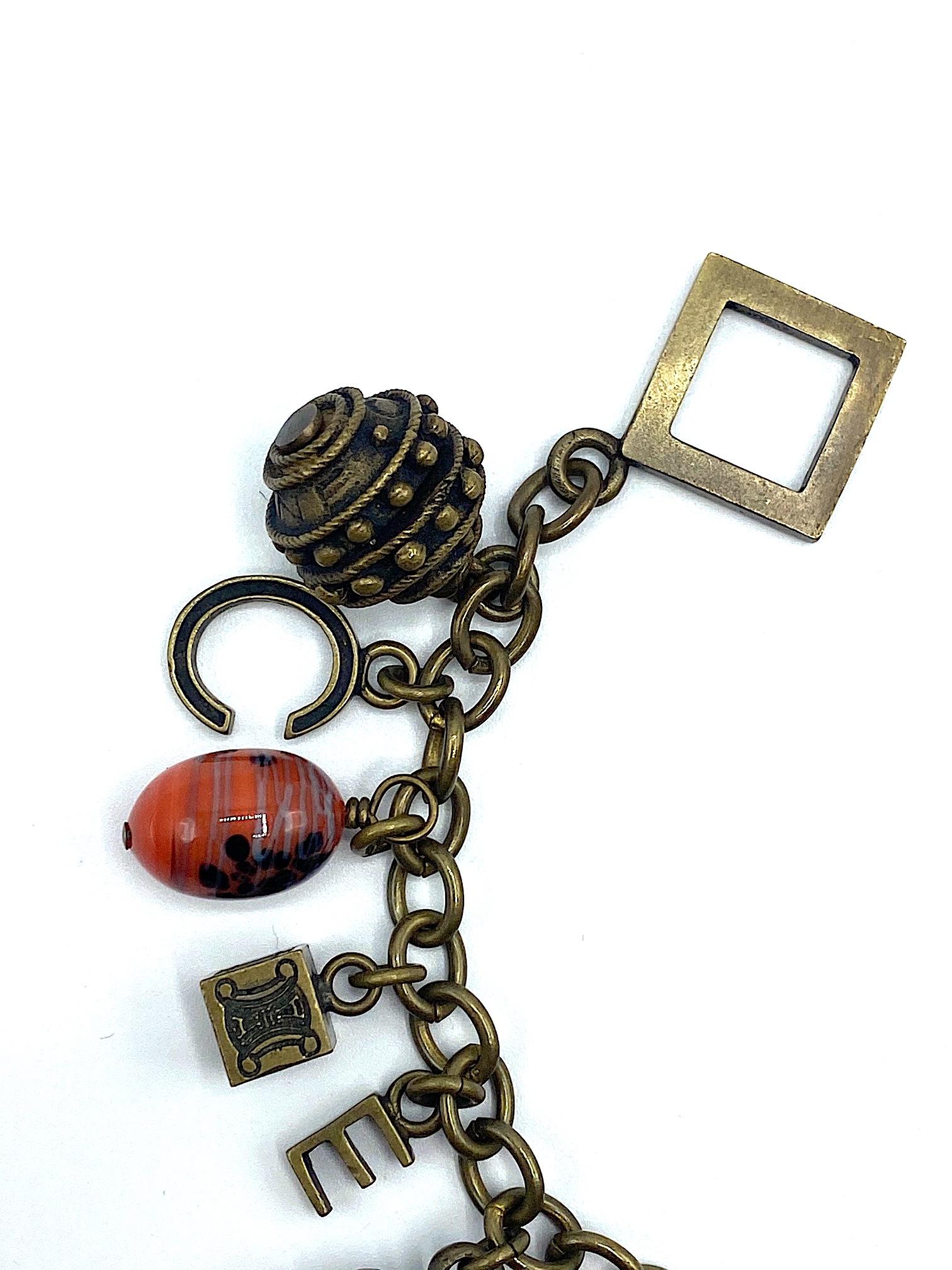 Celine Name & Logo Charm Bracelet with Antique Bronze Patina, 1990s In Excellent Condition For Sale In New York, NY